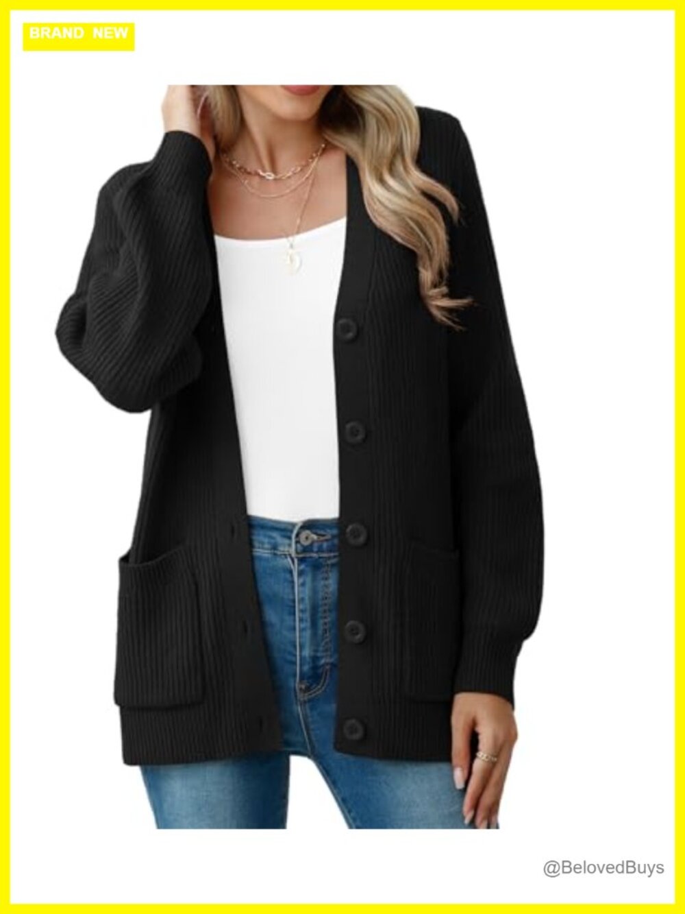Chunky Knit Cardigan Sweater Long Sleeve V Neck Button Up with Pockets